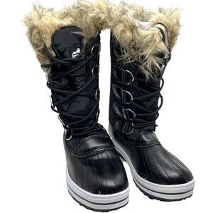 Polar Snow Boots Womens Black Faux Fur Trim Soft Inner Lining Lace Up Size US 5